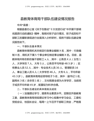 县教育体育局干部队伍建设情况报告