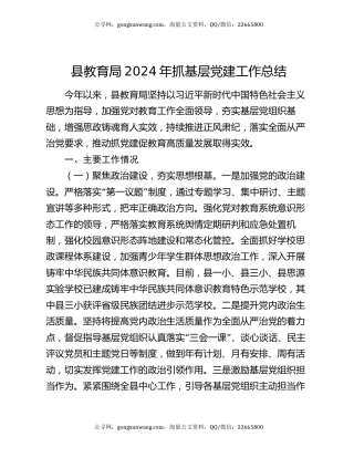 县教育局2024年抓基层党建工作总结