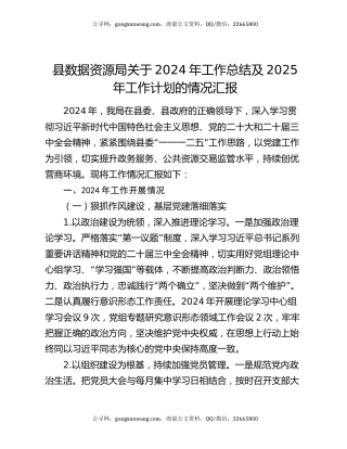 县数据资源局关于2024年工作总结及2025年工作计划的情况汇报