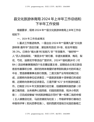 县文化旅游体育局2024年上半年工作总结和下半年工作安排