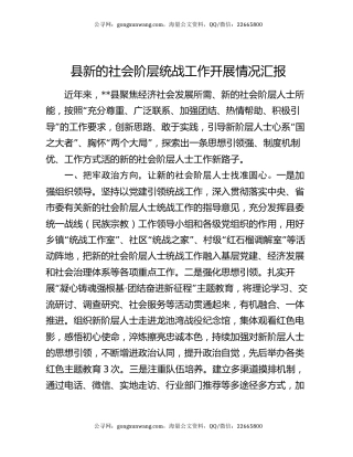 县新的社会阶层统战工作开展情况汇报