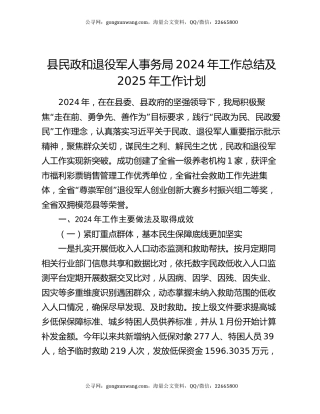 县民政和退役军人事务局2024年工作总结及2025年工作计划