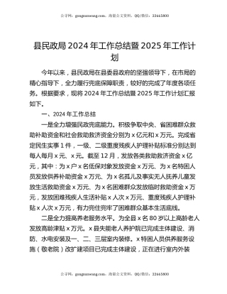 县民政局2024年工作总结暨2025年工作计划