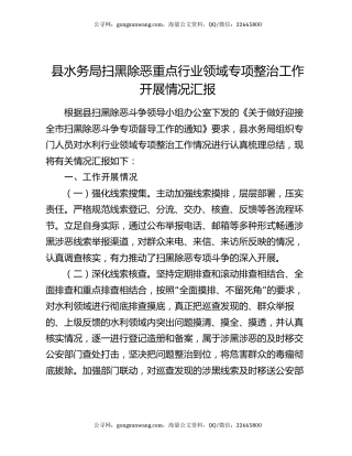 县水务局扫黑除恶重点行业领域专项整治工作开展情况汇报