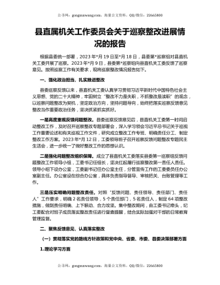 县直属机关工作委员会关于巡察整改进展情况的报告