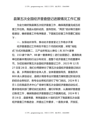 县第五次全国经济普查登记进展情况工作汇报