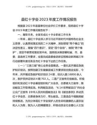 县红十字会2023年度工作情况报告