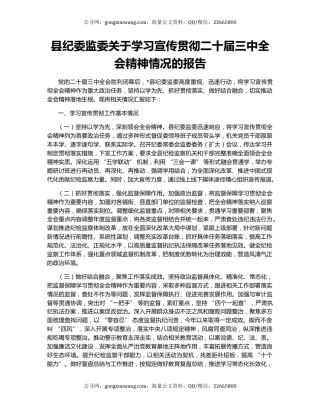 县纪委监委关于学习宣传贯彻二十届三中全会精神情况的报告