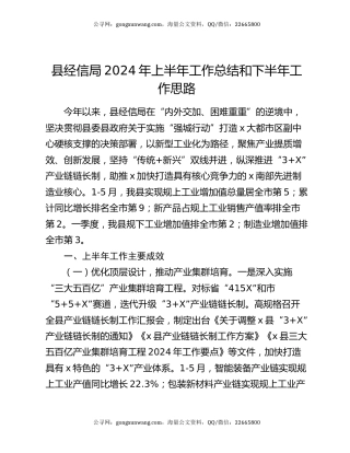 县经信局2024年上半年工作总结和下半年工作思路