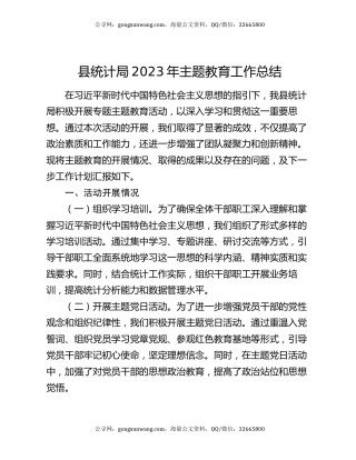 县统计局2023年主题教育工作总结