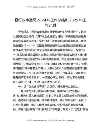 县行政审批局2024年工作总结和2025年工作计划