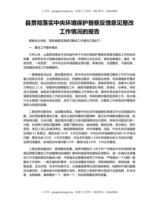县贯彻落实中央环境保护督察反馈意见整改工作情况的报告