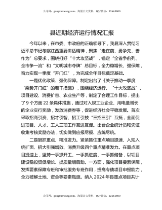 县近期经济运行情况汇报