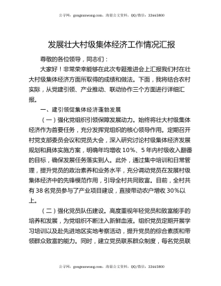 发展壮大村级集体经济工作情况汇报
