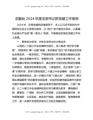 后勤处2024年度支部书记抓党建工作报告