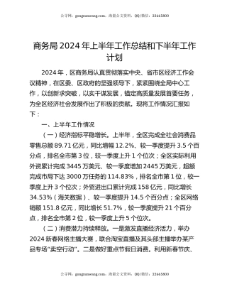 商务局2024年上半年工作总结和下半年工作计划