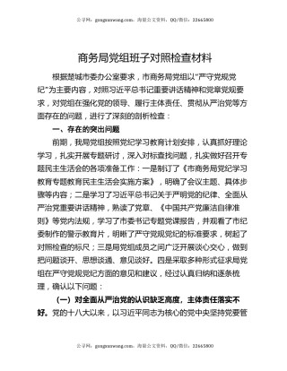 商务局党组班子对照检查材料