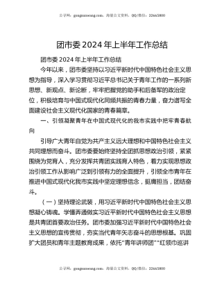 团市委2024年上半年工作总结