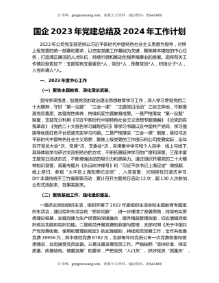 国企2023年党建总结及2024年工作计划