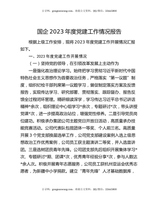 国企2023年度党建工作情况报告