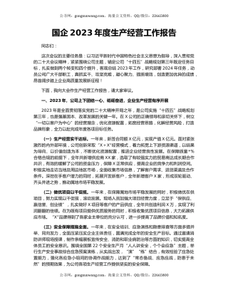 国企2023年度生产经营工作报告