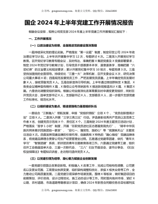 国企2024年上半年党建工作开展情况报告