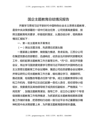 国企主题教育总结情况报告