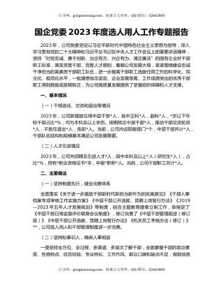 国企党委2023年度选人用人工作专题报告