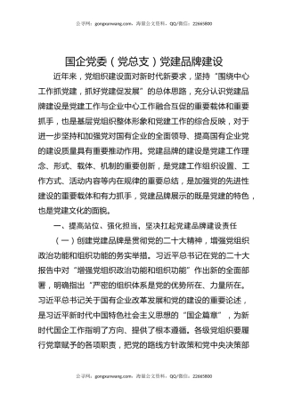 国企党委（党总支）党建品牌建设