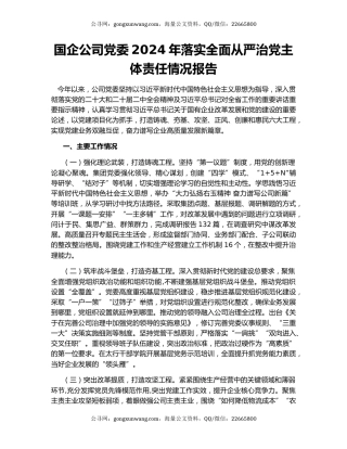 国企公司党委2024年落实全面从严治党主体责任情况报告