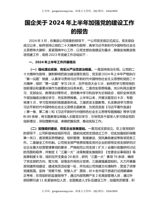 国企关于2024年上半年加强党的建设工作的报告