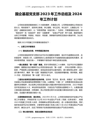 国企基层党支部2023年工作总结及2024年工作计划