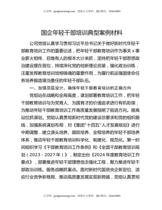 国企年轻干部培训典型案例材料