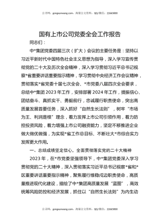 国有上市公司党委全会工作报告