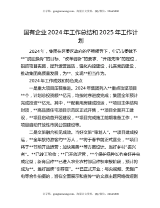 国有企业 2024 年工作总结和 2025 年工作计划