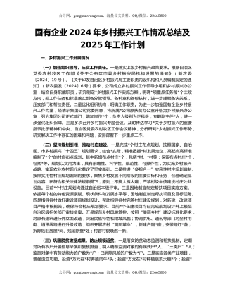 国有企业2024年乡村振兴工作情况总结及2025年工作计划
