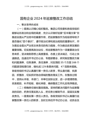 国有企业2024年巡察整改工作总结