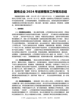 国有企业2024年巡察整改工作情况总结