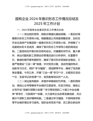 国有企业2024年意识形态工作情况总结及2025年工作计划