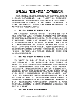 国有企业“党建+安全”工作经验汇报