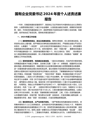 国有企业党委书记2024年度个人述责述廉报告