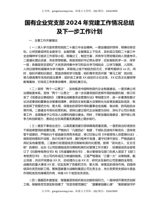 国有企业党支部2024年党建工作情况总结及下一步工作计划