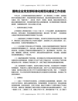 国有企业党支部标准化规范化建设工作总结