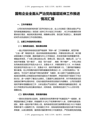 国有企业全面从严治党向基层延伸工作推进情况汇报