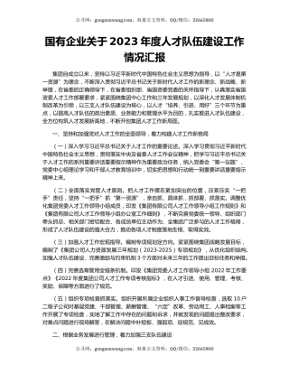 国有企业关于2023年度人才队伍建设工作情况汇报