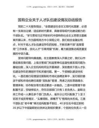 国有企业关于人才队伍建设情况总结报告