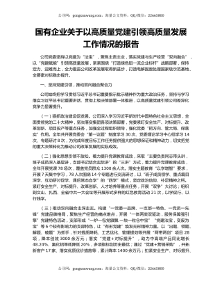 国有企业关于以高质量党建引领高质量发展工作情况的报告