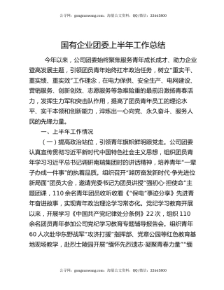 国有企业团委上半年工作总结
