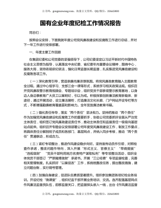国有企业年度纪检工作情况报告