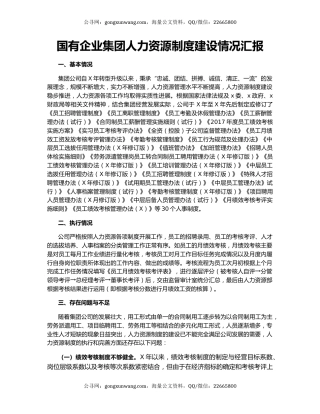 国有企业集团人力资源制度建设情况汇报